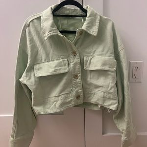 Zara Light Neon Green Cropped Denim Jacket, Size Large